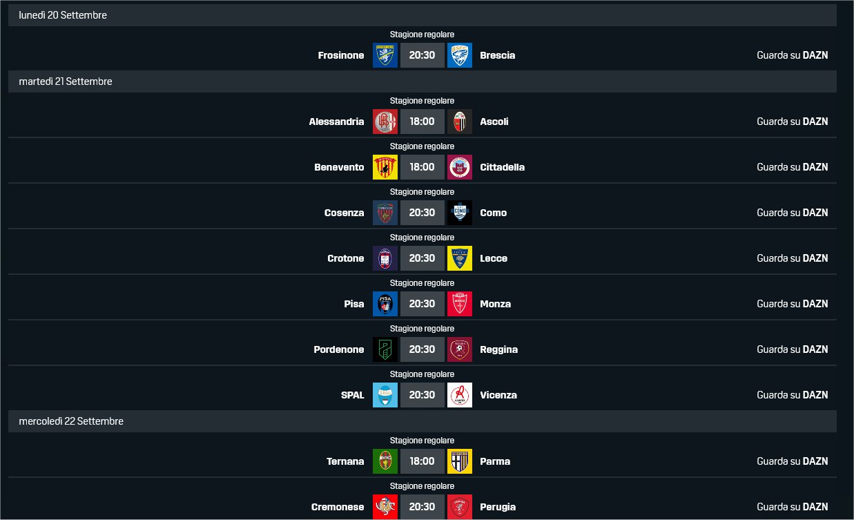 Visualizza: DAZN Serie B 2021/22 5a Giornata, Palinsesto Telecronisti (20 - 22 Settembre) su Digital-News.it Immagine di DAZN Serie B 2021/22 5a Giornata, Palinsesto Telecronisti (20 - 22 Settembre) - Scopri di più su DAZN