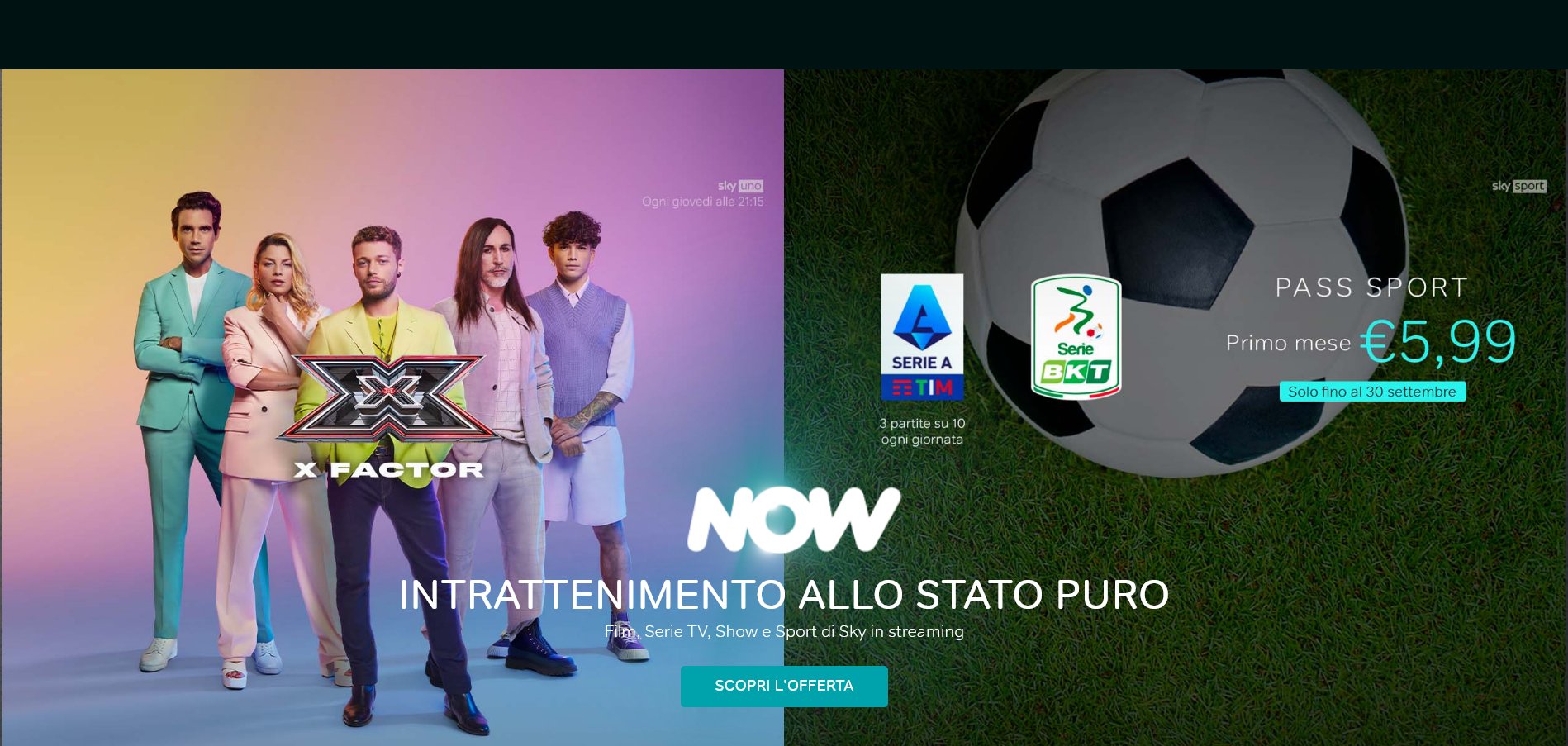 Immagine di Pass Sport NOW a 5,99€ per il primo mese, continua offerta fino al 30/9 - Scopri di più su Sky Italia