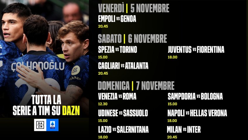 Immagine di DAZN Serie A 2021/22 Diretta 12a Giornata, Palinsesto Telecronisti - Scopri di più su DAZN