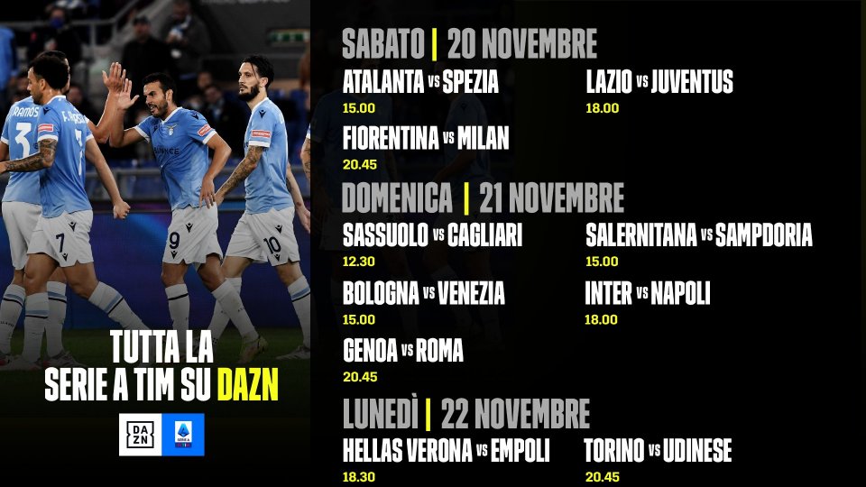 Immagine di DAZN Serie A 2021/22 Diretta 13a Giornata, Palinsesto Telecronisti - Scopri di più su DAZN