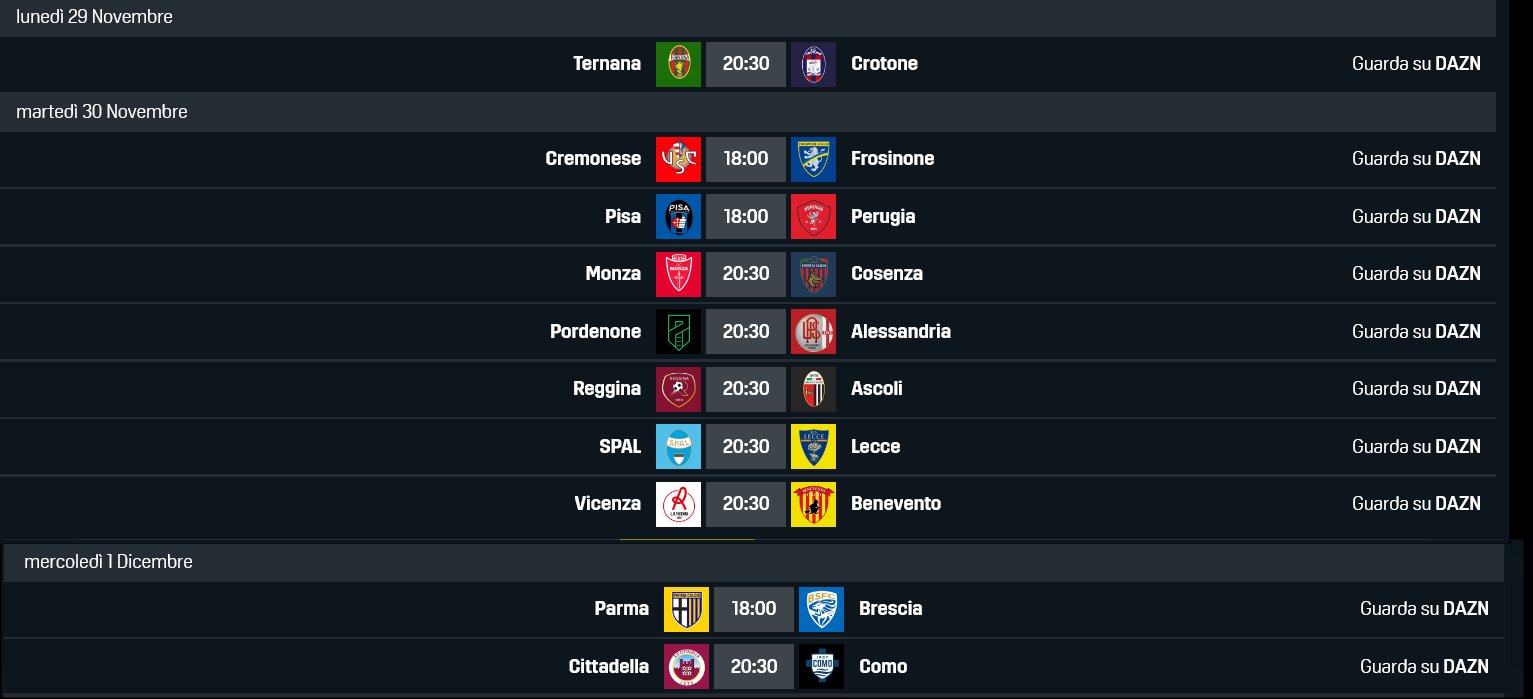 DAZN Serie B 2021/22 15a Giornata, Palinsesto Telecronisti (29, 30 Novembre e 1 Dicembre)