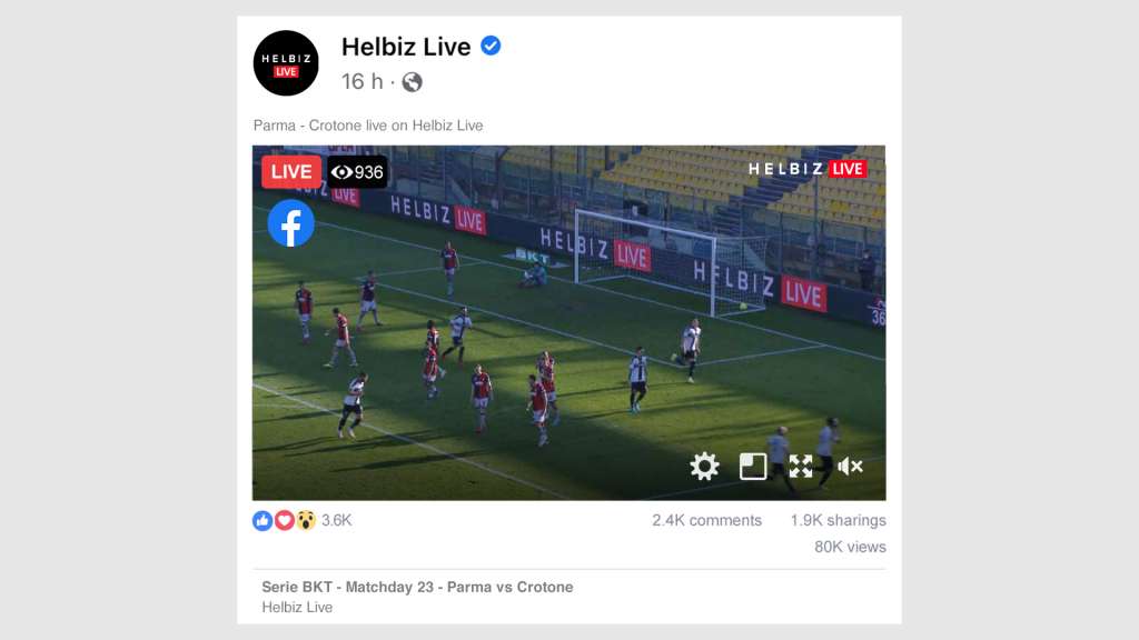 Helbiz Media porta la Serie B in diretta pay per view su Facebook