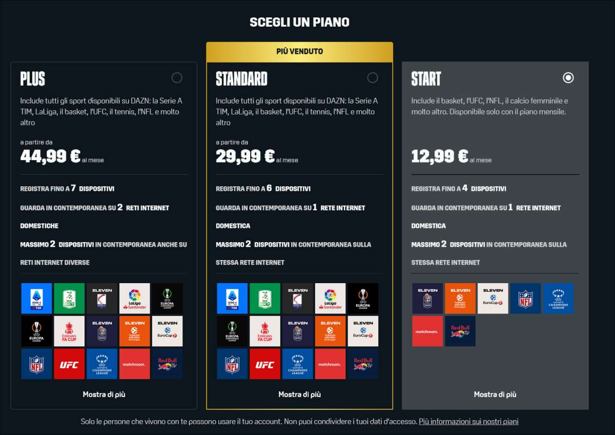 Shop. DAZN STANDARD - ABBONAMENTO 3 MESI