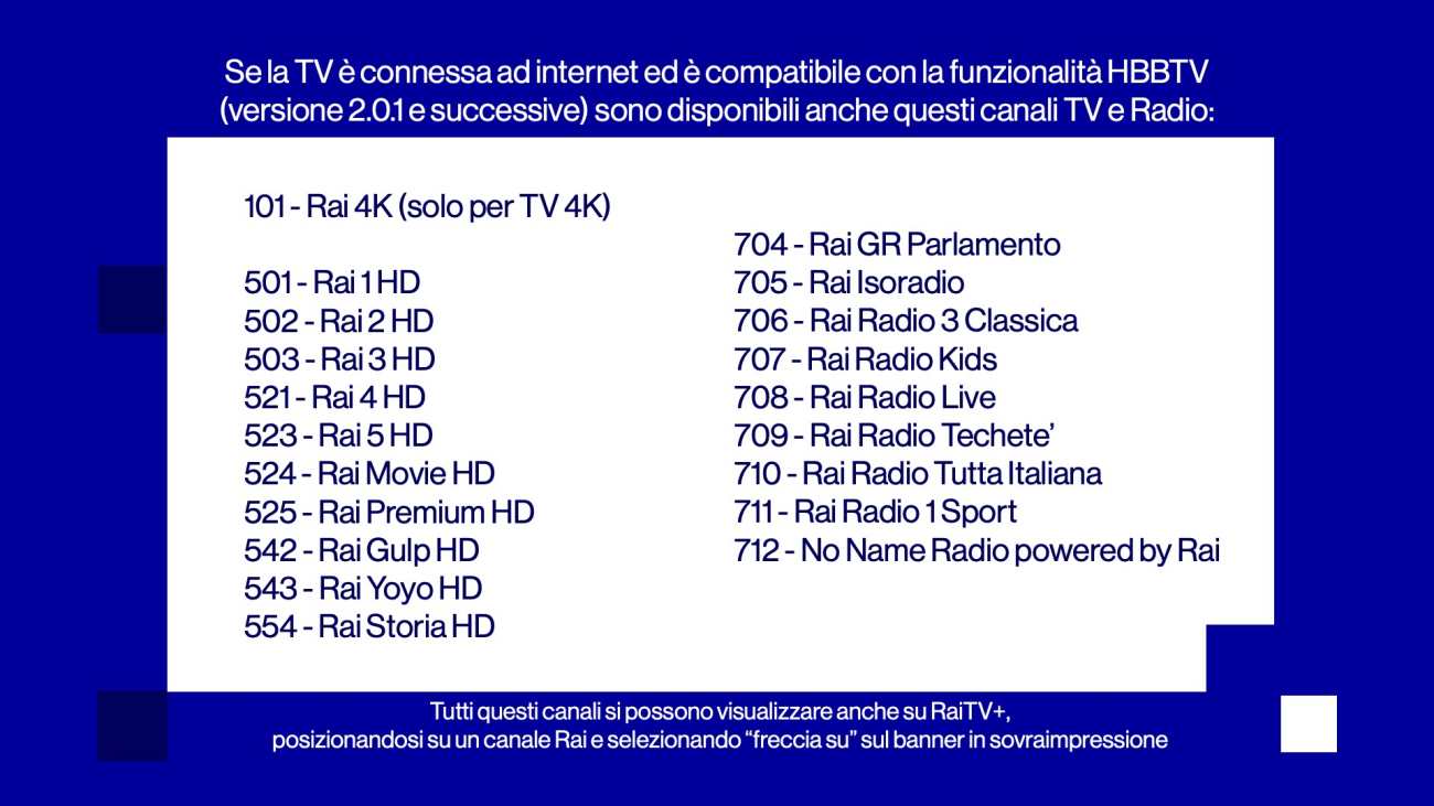 Rai News 24 HD sul digitale terrestre Tematici Rai HD in HbbTV se tv connessa a Internet