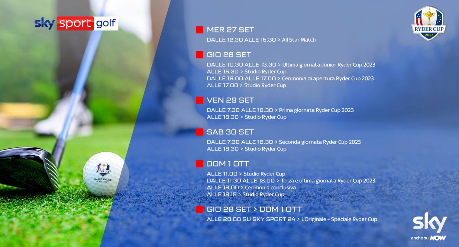 Ryder Cup 2023 🏌️, il Golf Mondiale da Roma in diretta su Sky e in streaming NOW