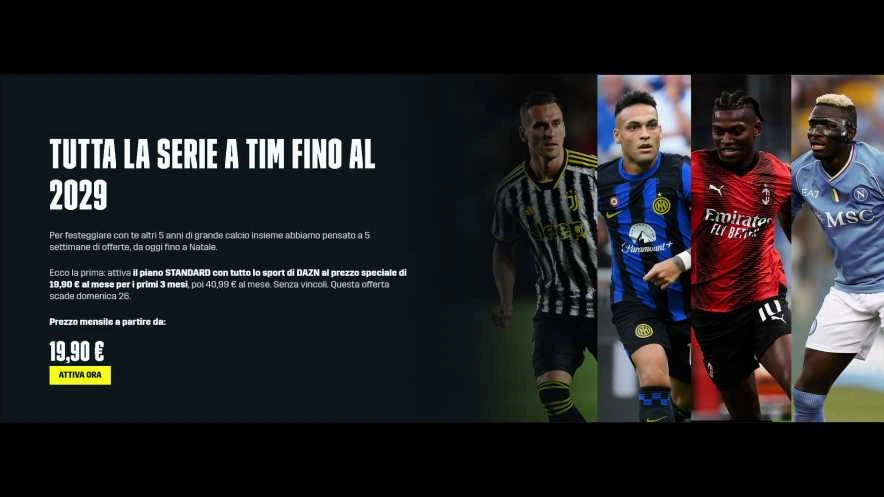 Immagine di DAZN Standard, Offerta Black Friday, 19,90 euro al mese per i primi 3 mesi - Scopri di più su DAZN