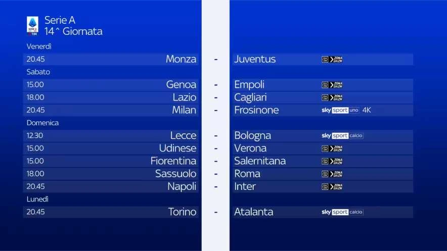 Immagine di Serie A 2023/24 - Diretta Sky e NOW 14a Giornata: Palinsesto e Telecronisti - Scopri di più su Sky Italia