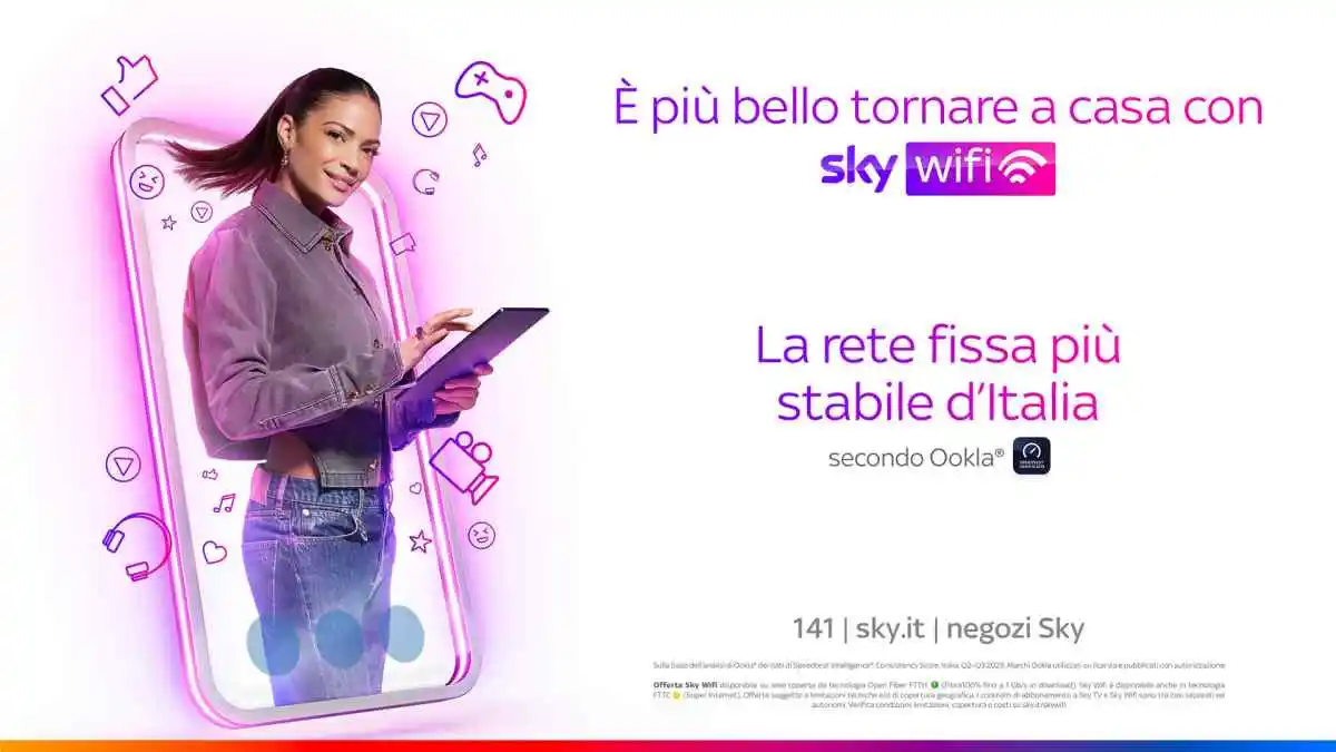 Immagine di Sky Wifi, Rete Fissa più Stabile d'Italia certificata Ookla® e celebrata da Elodie - Scopri di più su Sky Italia