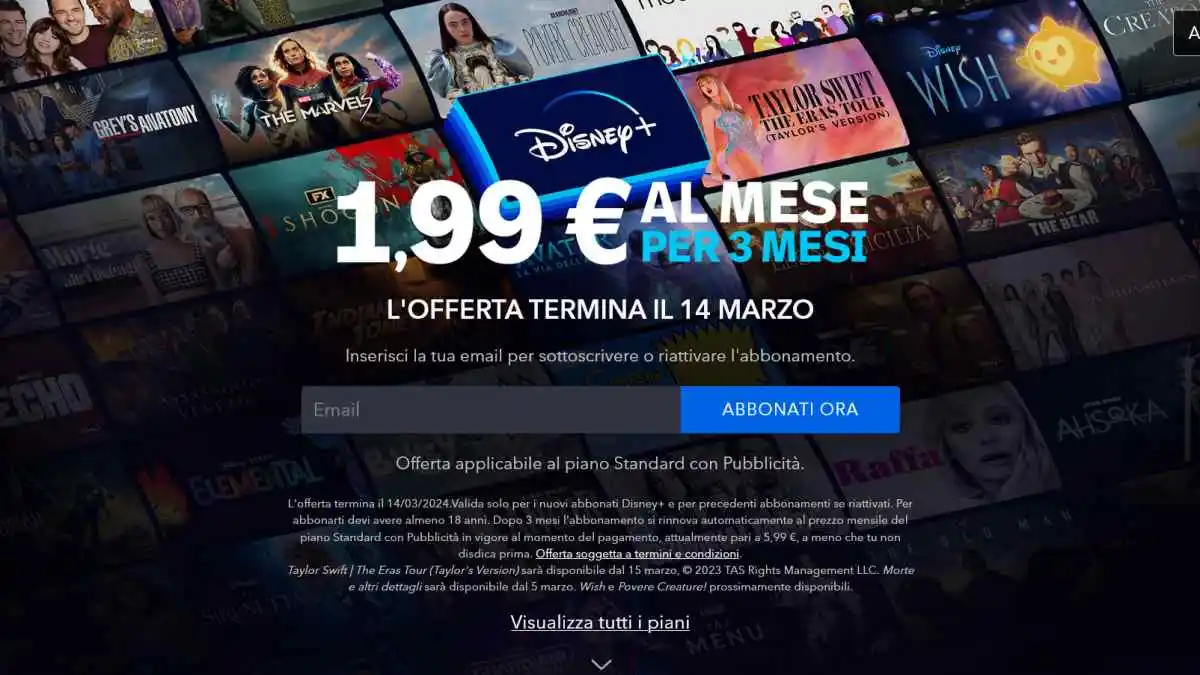 Offerta Speciale Disney+ Standard con pubblicità a 1,99 €/mese per 3 mesi