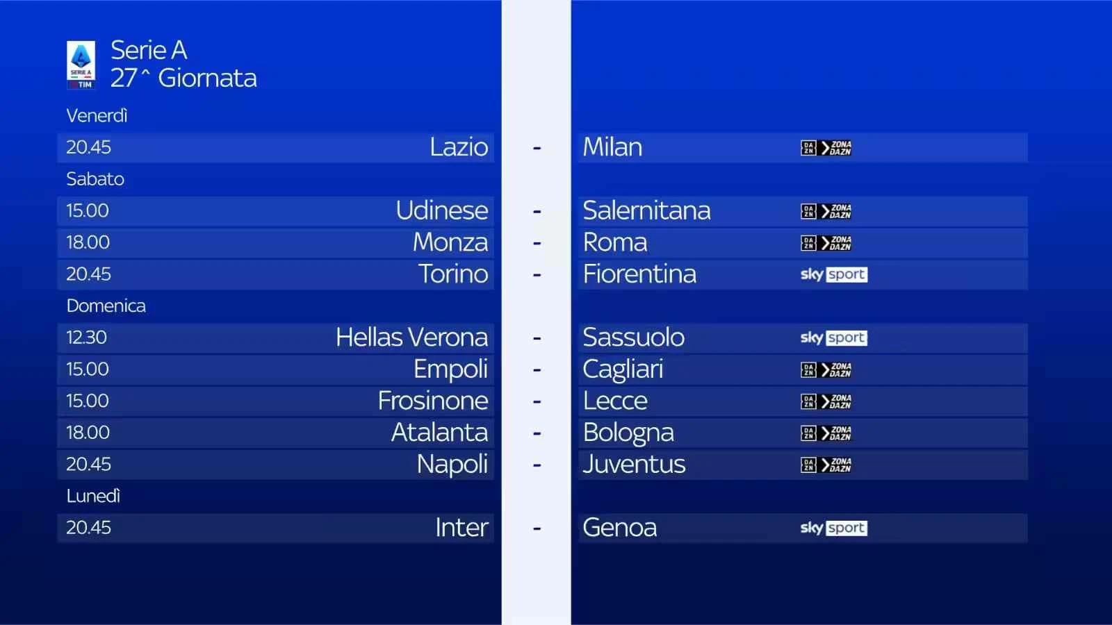 Foto - Serie A 2023/24 - Diretta Sky e NOW 27a Giornata: Palinsesto e Telecronisti
