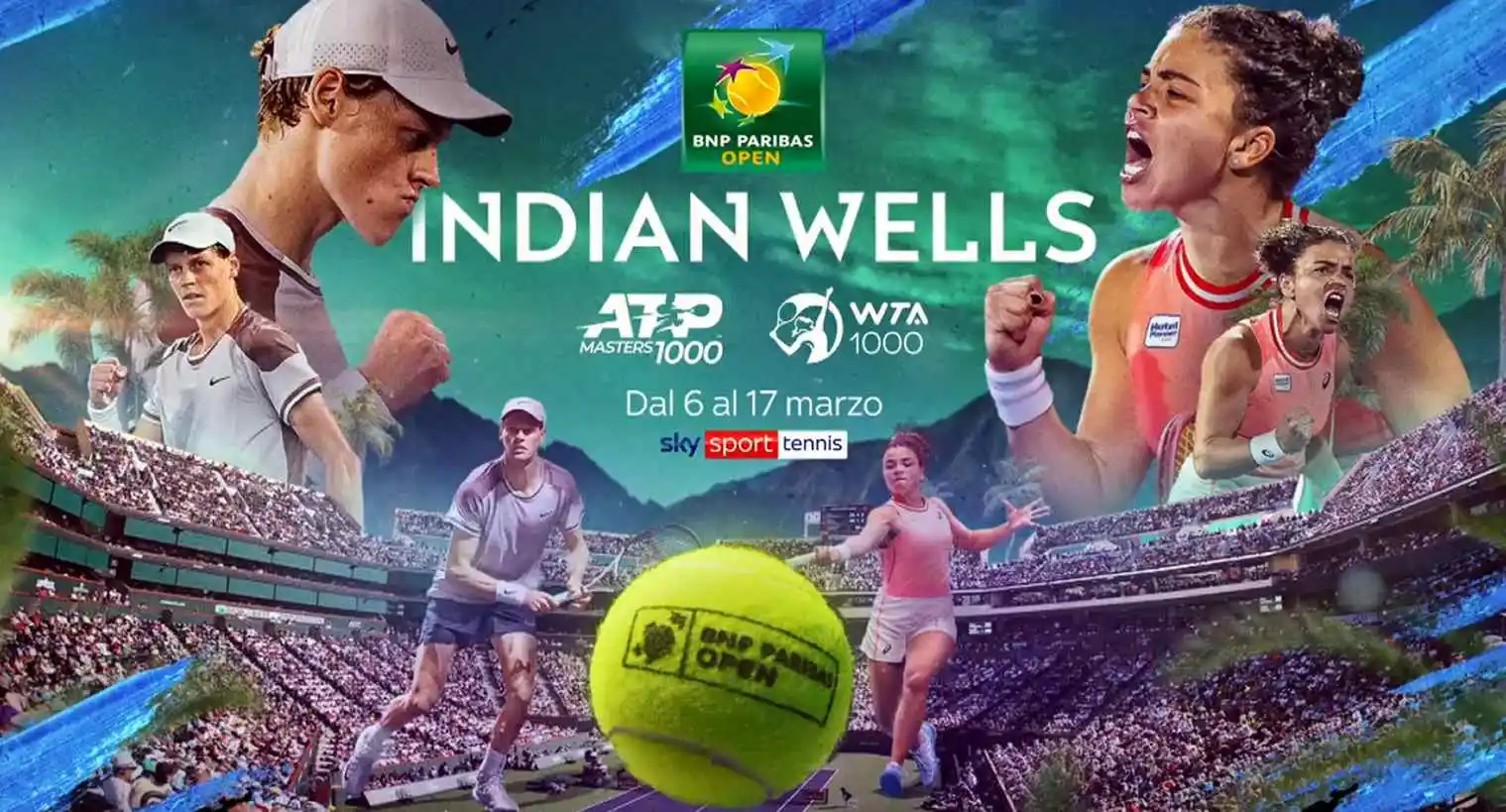 Sky Sport Tennis 🎾 in diretta esclusiva Indian Wells - ATP Masters 1000 e WTA 1000 