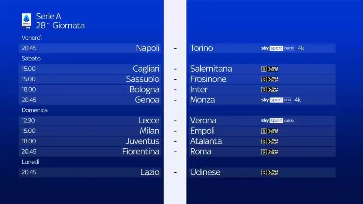 Foto - Serie A 2023/24 - Diretta Sky e NOW 28a Giornata: Palinsesto e Telecronisti