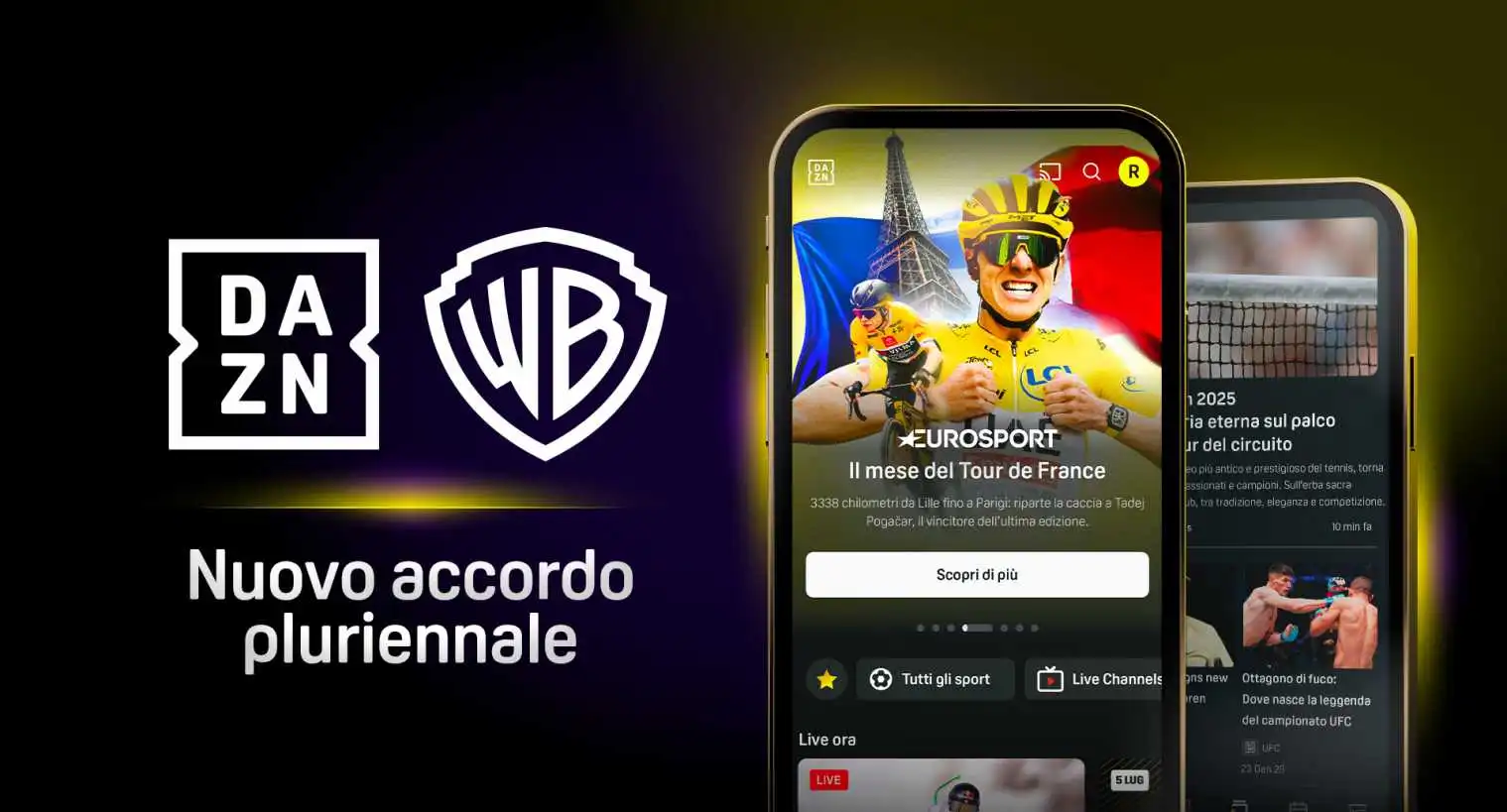 Immagine di DAZN e Warner Bros. Discovery, nuova offerta multisport e canali intrattenimento integrati in piattaforma - Scopri di più su DAZN