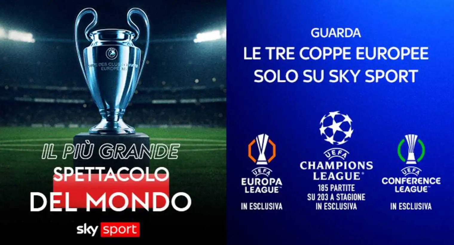 Sky e NOW: tornano le notti magiche di Champions, Europa e Conference League con 527 partite live
