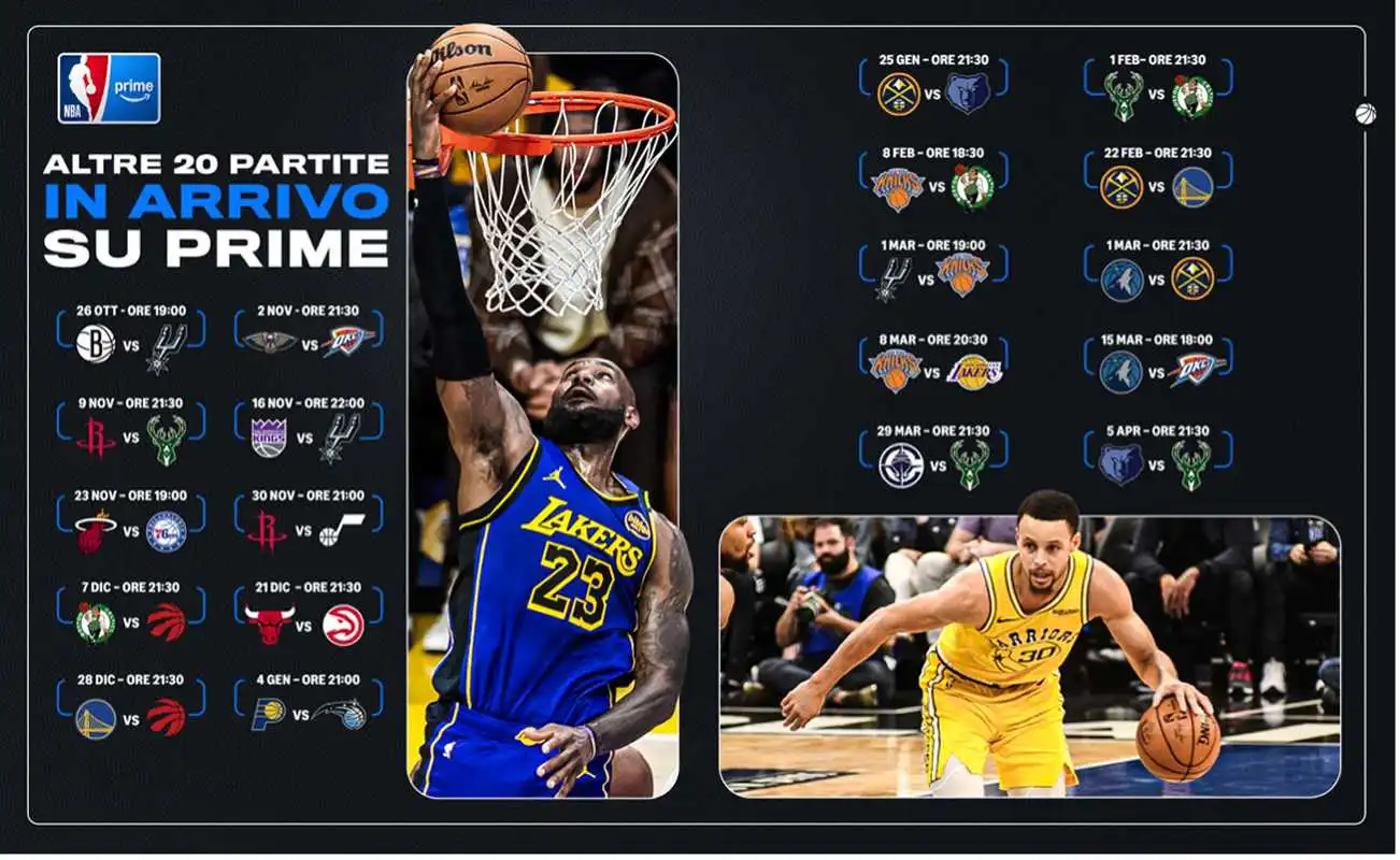 Immagine di Prime Video porta la NBA in prima serata: 20 partite extra in arrivo per i fan italiani - Scopri di più su Sport