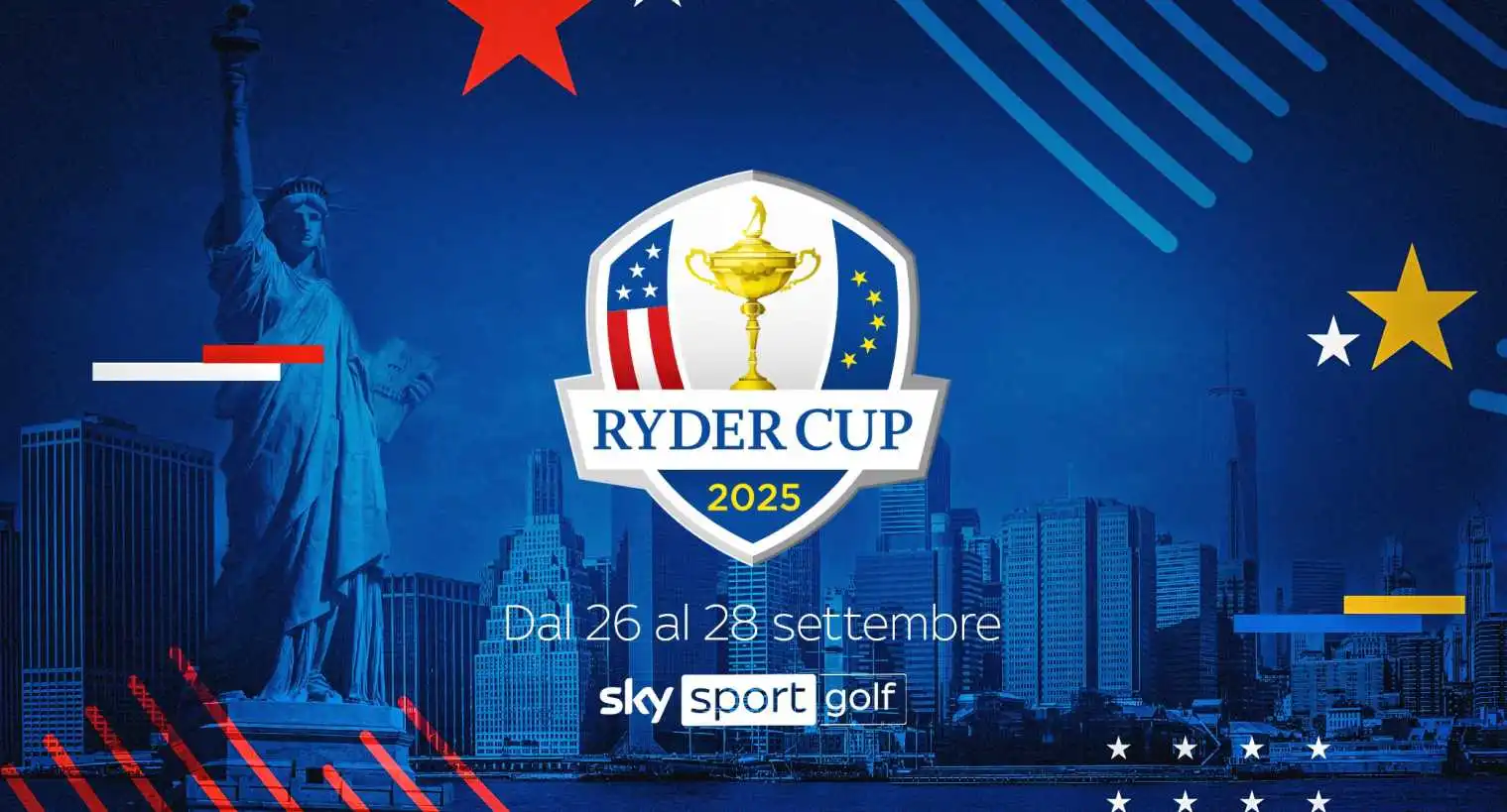 Immagine di Ryder Cup 2025 su Sky e NOW: tre giorni di golf epico Europa vs USA live dal Bethpage Black Course - Scopri di più su Sky Italia