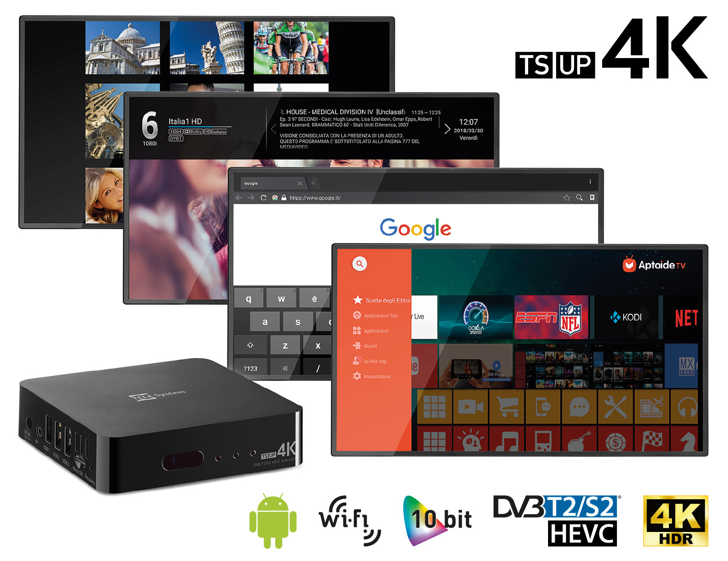 TELE System Smart Box Android + tuner DVB-T2/S2 HEVC Ultra HD